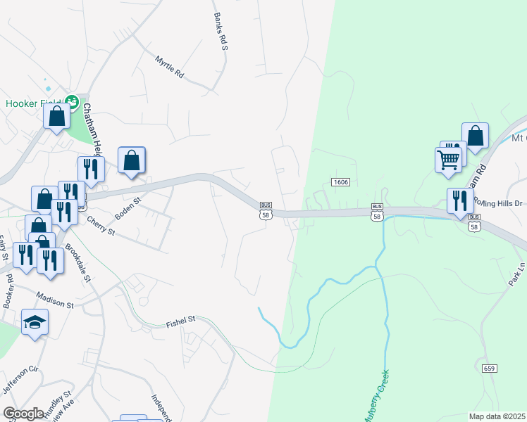 map of restaurants, bars, coffee shops, grocery stores, and more near 1138 E Church St in Martinsville