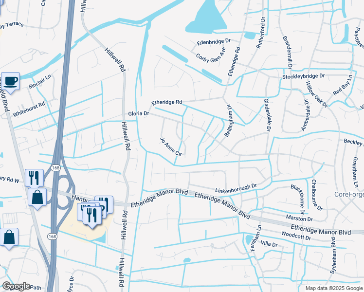 map of restaurants, bars, coffee shops, grocery stores, and more near 857 Jo Anne Circle in Chesapeake
