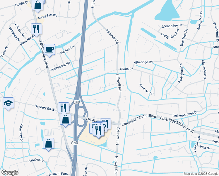 map of restaurants, bars, coffee shops, grocery stores, and more near 325 Sweetbay Drive in Chesapeake