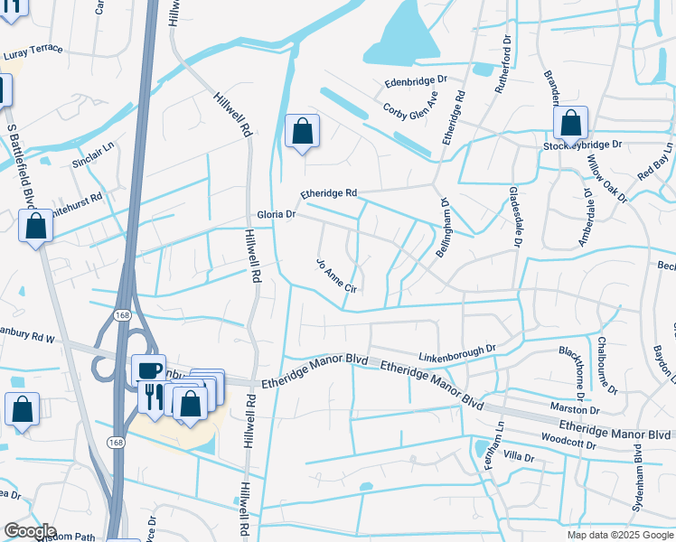 map of restaurants, bars, coffee shops, grocery stores, and more near 829 Jo Anne Circle in Chesapeake