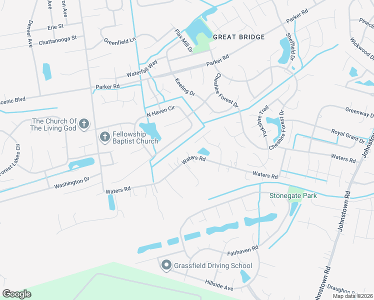 map of restaurants, bars, coffee shops, grocery stores, and more near 1101 Waters Road in Chesapeake