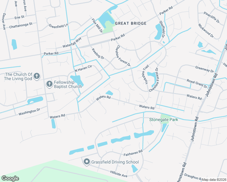 map of restaurants, bars, coffee shops, grocery stores, and more near 1129 Waters Road in Chesapeake