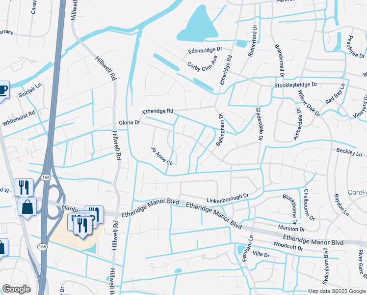map of restaurants, bars, coffee shops, grocery stores, and more near 503 Frances Court in Chesapeake