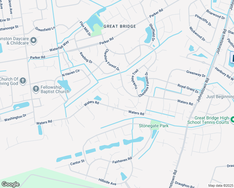 map of restaurants, bars, coffee shops, grocery stores, and more near 702 Lincolnshire Court in Chesapeake