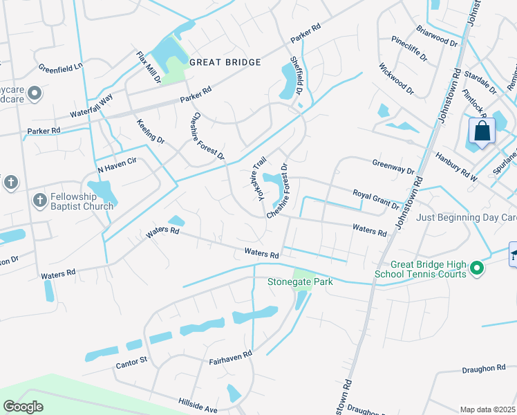 map of restaurants, bars, coffee shops, grocery stores, and more near 752 Yorkshire Trail in Chesapeake