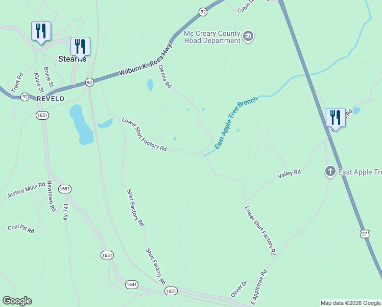 map of restaurants, bars, coffee shops, grocery stores, and more near East Appletree Road in Stearns