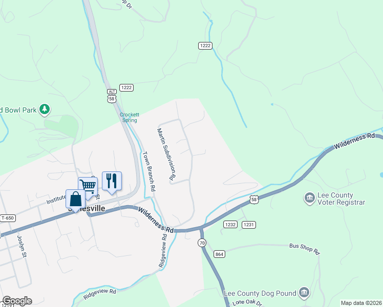 map of restaurants, bars, coffee shops, grocery stores, and more near 550 Martin Subdivision Road in Jonesville