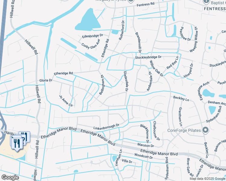 map of restaurants, bars, coffee shops, grocery stores, and more near 609 Robinold Court in Chesapeake