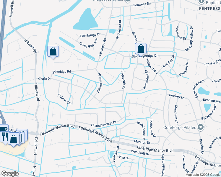 map of restaurants, bars, coffee shops, grocery stores, and more near 609 Robinold Court in Chesapeake