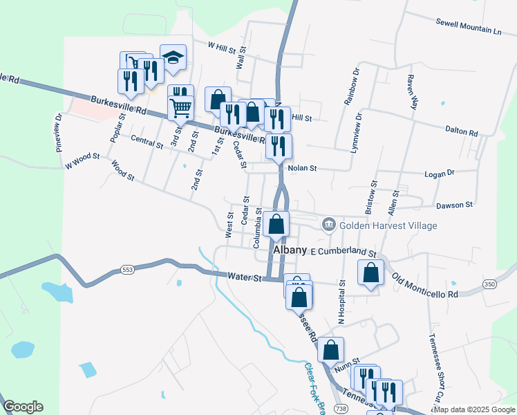 map of restaurants, bars, coffee shops, grocery stores, and more near 201-299 Clear Street in Albany