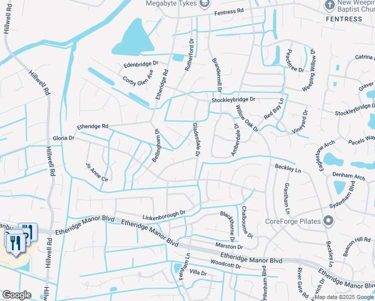 map of restaurants, bars, coffee shops, grocery stores, and more near 609 Robinold Court in Chesapeake