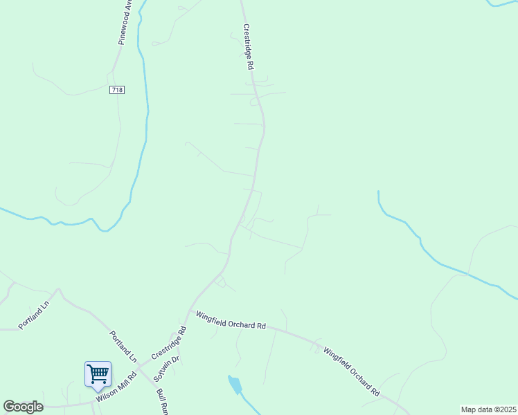 map of restaurants, bars, coffee shops, grocery stores, and more near 1623 Crestridge Road in Bassett