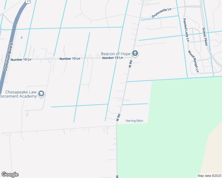 map of restaurants, bars, coffee shops, grocery stores, and more near 1364 West Road in Chesapeake