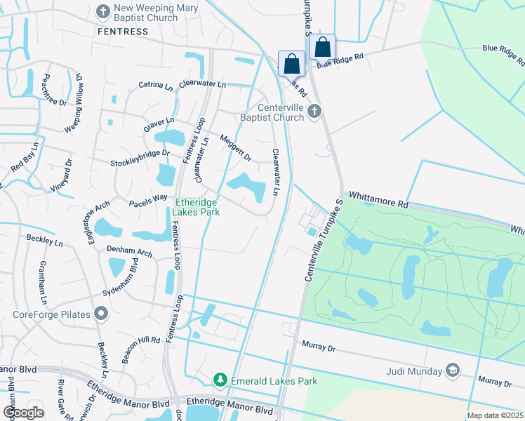 map of restaurants, bars, coffee shops, grocery stores, and more near 1601 Clearwater Lane in Chesapeake