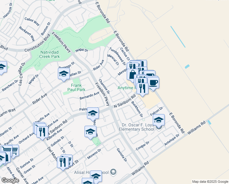 map of restaurants, bars, coffee shops, grocery stores, and more near 924 Sage Court in Salinas
