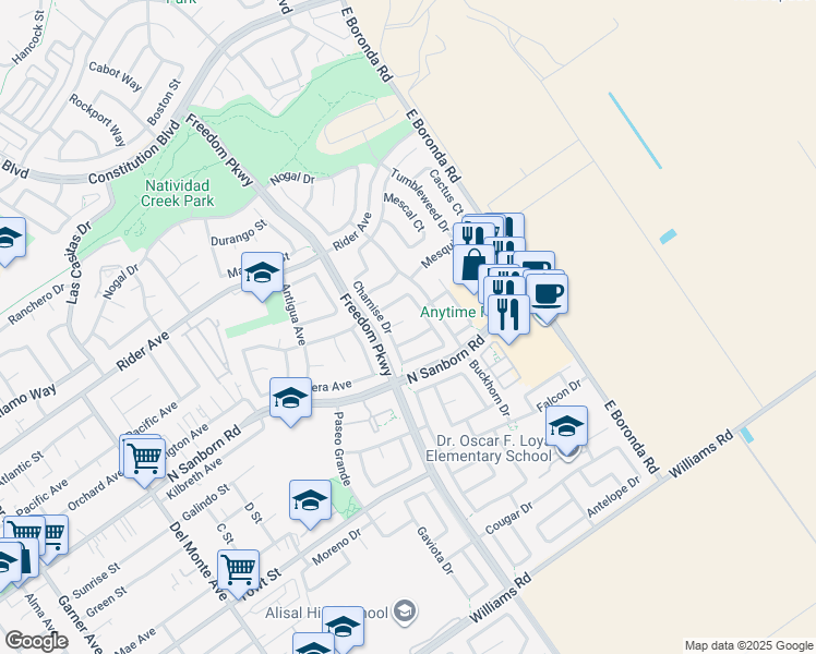 map of restaurants, bars, coffee shops, grocery stores, and more near 924 Sage Court in Salinas