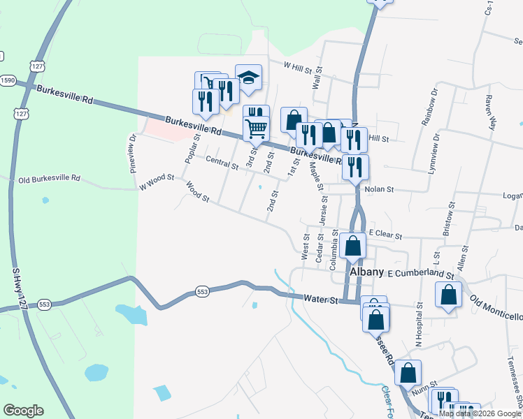 map of restaurants, bars, coffee shops, grocery stores, and more near 304 1st Street in Albany