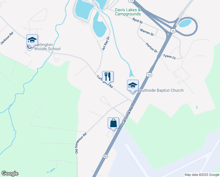 map of restaurants, bars, coffee shops, grocery stores, and more near 759 Turlington Road in Suffolk