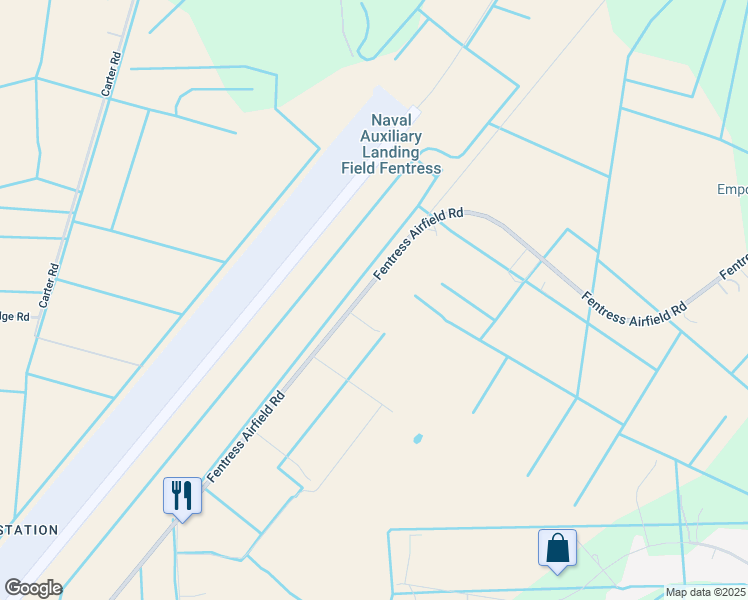 map of restaurants, bars, coffee shops, grocery stores, and more near 1213 Fentress Airfield Road in Chesapeake