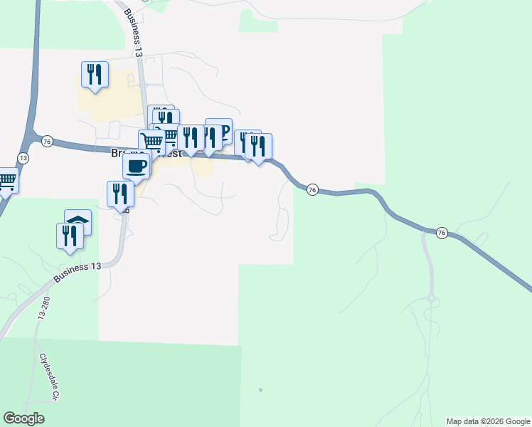 map of restaurants, bars, coffee shops, grocery stores, and more near 118 Ayres Rock Road in Branson West