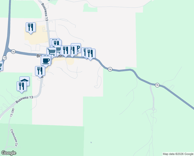 map of restaurants, bars, coffee shops, grocery stores, and more near 118 Ayres Rock Road in Branson West