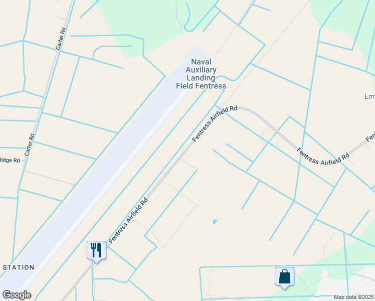 map of restaurants, bars, coffee shops, grocery stores, and more near 1213 Fentress Airfield Road in Chesapeake