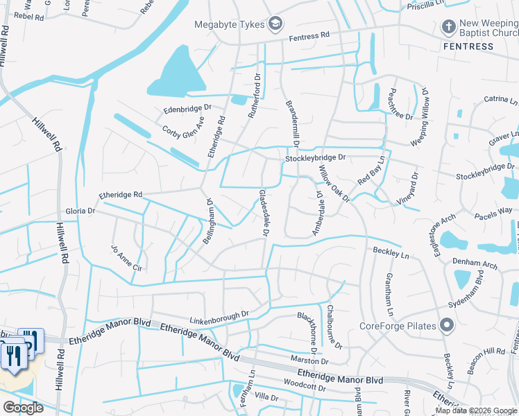 map of restaurants, bars, coffee shops, grocery stores, and more near 901 Bisham Court in Chesapeake