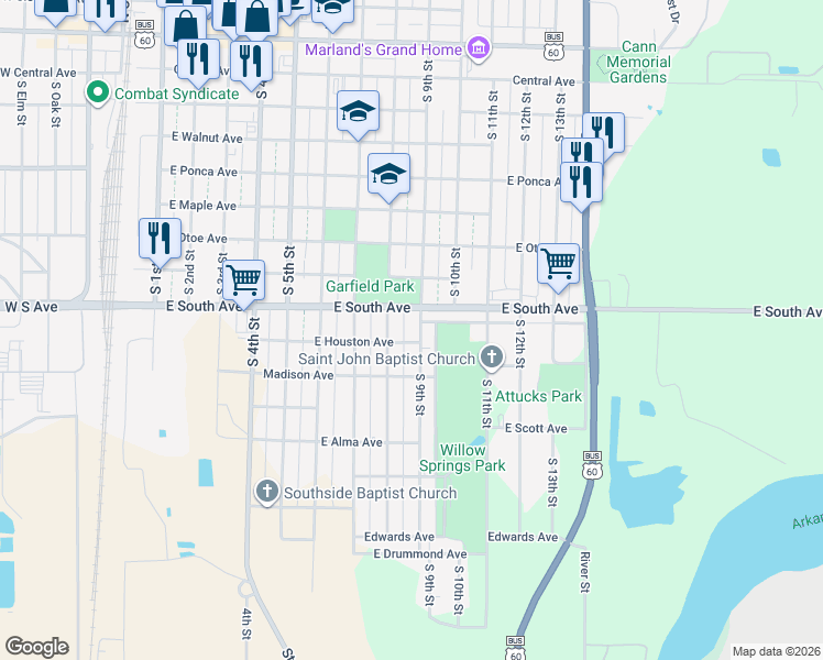 map of restaurants, bars, coffee shops, grocery stores, and more near 916 South 9th Street in Ponca City