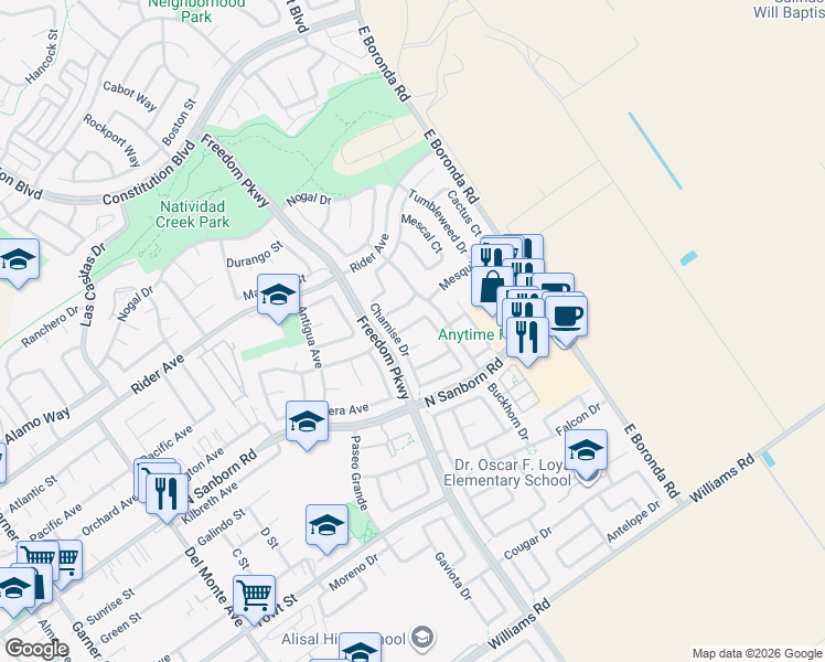 map of restaurants, bars, coffee shops, grocery stores, and more near 924 Sage Court in Salinas