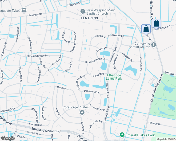 map of restaurants, bars, coffee shops, grocery stores, and more near 1213 Pacels Way in Chesapeake