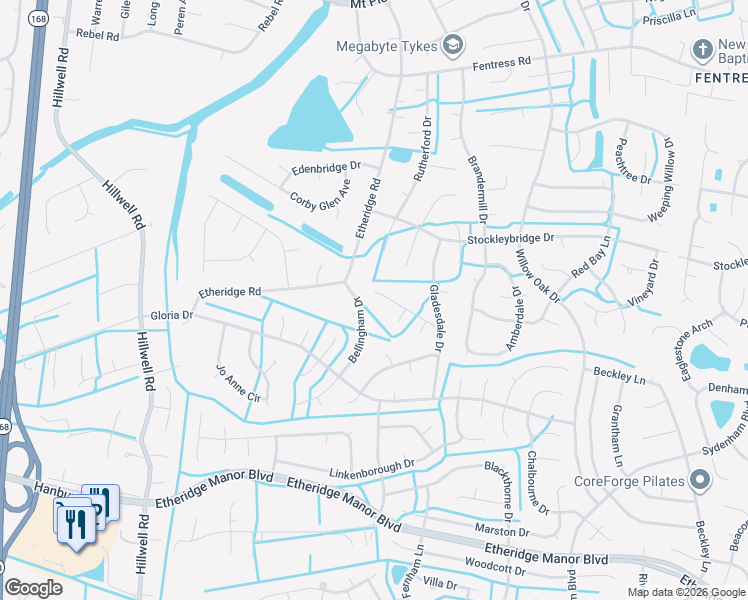 map of restaurants, bars, coffee shops, grocery stores, and more near 505 Aylesbury Drive in Chesapeake