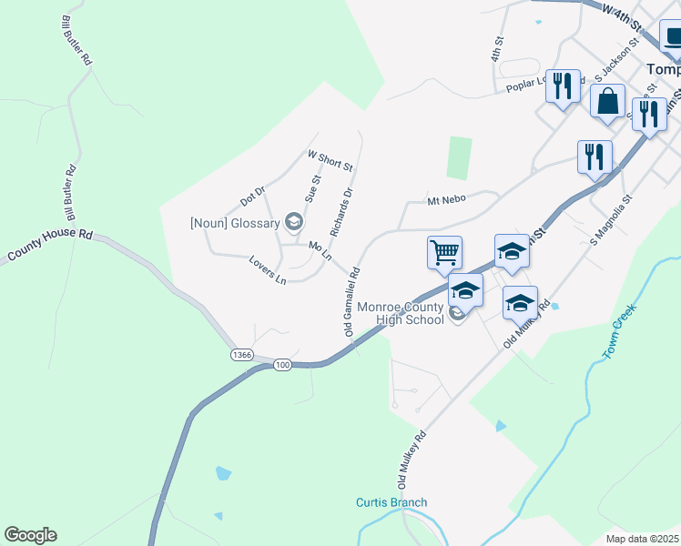 map of restaurants, bars, coffee shops, grocery stores, and more near 139 Mo Lane in Tompkinsville