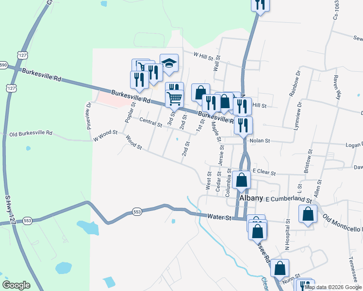 map of restaurants, bars, coffee shops, grocery stores, and more near 304 1st Street in Albany