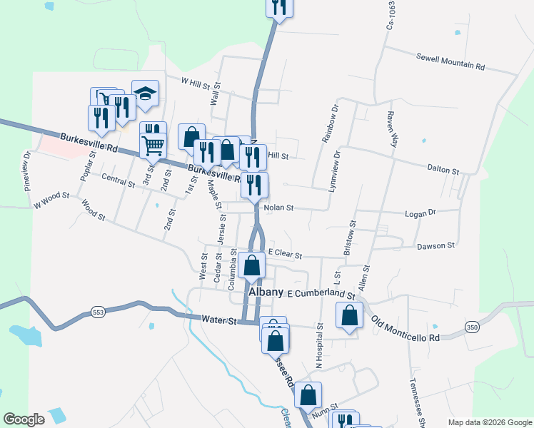 map of restaurants, bars, coffee shops, grocery stores, and more near 203 Nolan Street in Albany