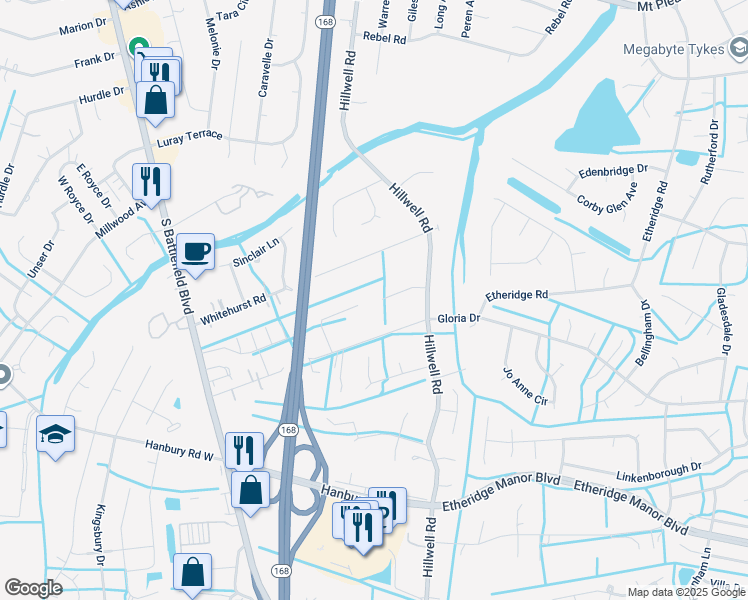 map of restaurants, bars, coffee shops, grocery stores, and more near 200 Christa Drive in Chesapeake