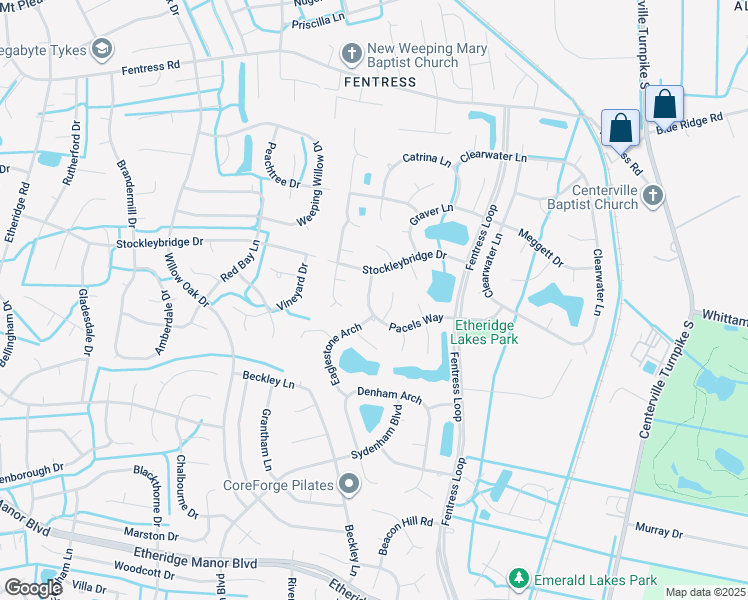 map of restaurants, bars, coffee shops, grocery stores, and more near 1211 Pacels Way in Chesapeake