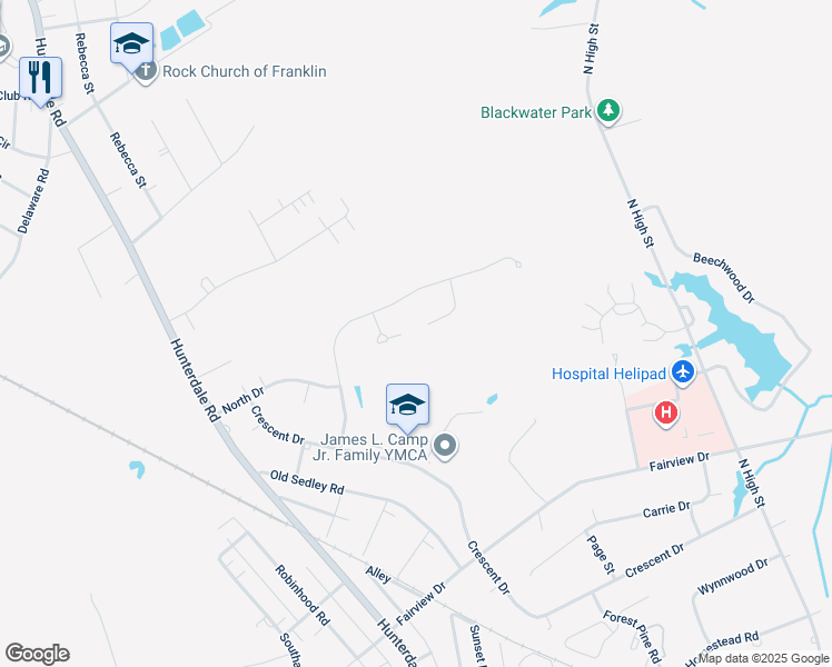 map of restaurants, bars, coffee shops, grocery stores, and more near 125 Gillette Court in Franklin