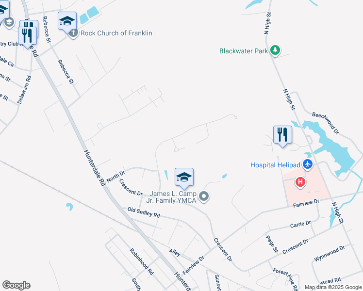 map of restaurants, bars, coffee shops, grocery stores, and more near 124 Woodland Circle in Franklin
