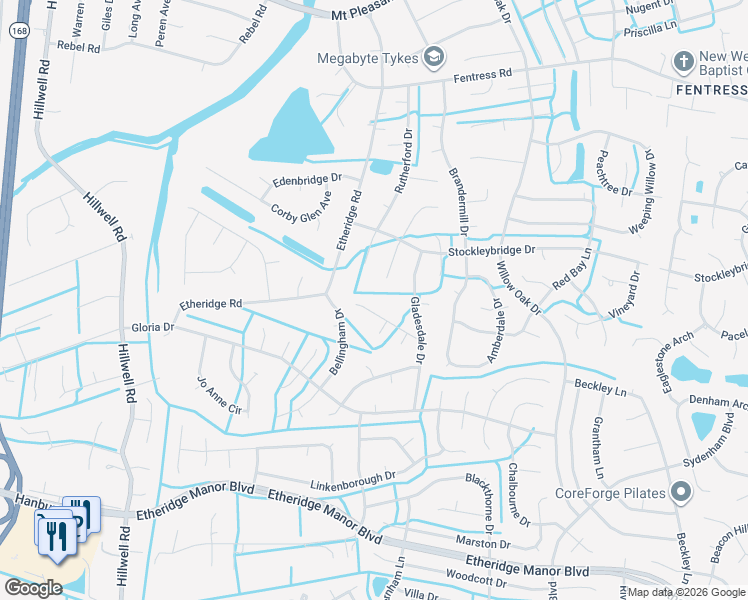 map of restaurants, bars, coffee shops, grocery stores, and more near 505 Aylesbury Drive in Chesapeake