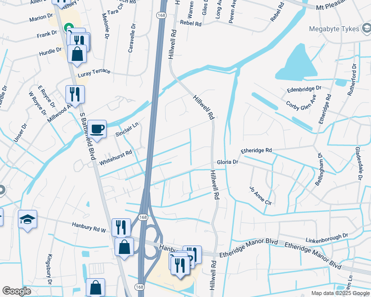 map of restaurants, bars, coffee shops, grocery stores, and more near 204 Christa Drive in Chesapeake