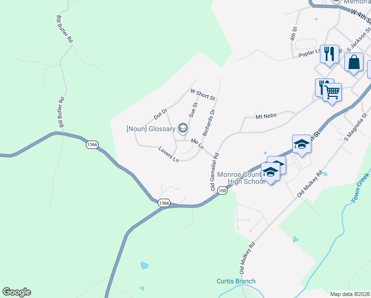 map of restaurants, bars, coffee shops, grocery stores, and more near 204 Mo Lane in Tompkinsville