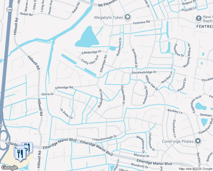 map of restaurants, bars, coffee shops, grocery stores, and more near 505 Aylesbury Drive in Chesapeake