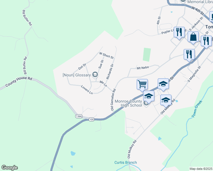 map of restaurants, bars, coffee shops, grocery stores, and more near 139 Mo Lane in Tompkinsville