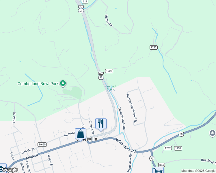 map of restaurants, bars, coffee shops, grocery stores, and more near 301 Town Branch Road in Jonesville