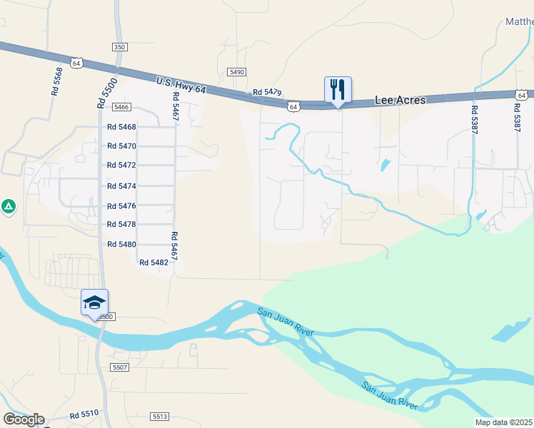 map of restaurants, bars, coffee shops, grocery stores, and more near 75 Road 5457 in Farmington