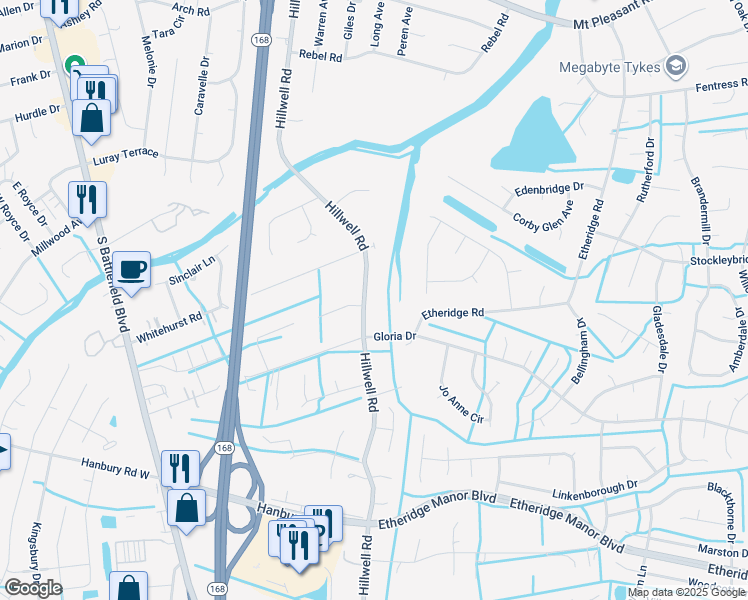 map of restaurants, bars, coffee shops, grocery stores, and more near 811 Hillwell Road in Chesapeake