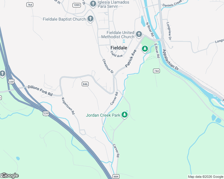 map of restaurants, bars, coffee shops, grocery stores, and more near 400-528 Co Road 609 in Fieldale