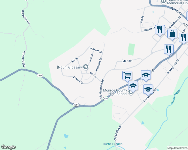 map of restaurants, bars, coffee shops, grocery stores, and more near Mo Lane in Tompkinsville