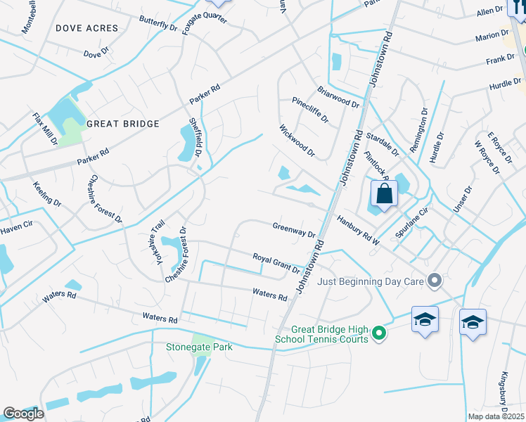 map of restaurants, bars, coffee shops, grocery stores, and more near 532 Greenway Dr in Chesapeake
