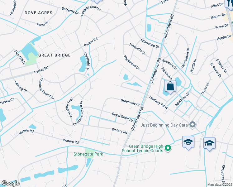 map of restaurants, bars, coffee shops, grocery stores, and more near 532 Greenway Dr in Chesapeake